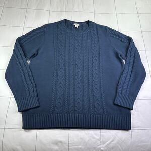 L.L.Bean Sweater Womens XL Navy Blue Double L Cable Crewneck Classic Preppy